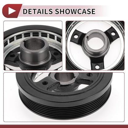 1 Pc Engine Harmonic Balancer Crankshaft Pulley for Pontiac Montana 1999-2005 Harmonic Balancer Pulley Crank Pulley 6 Groove No.24504609 Black Aluminum Alloy
