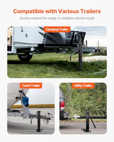 VEVOR Trailer Jack, 12000 lbs Dynamic Load Capacity, Weld-on Pipe-Mount Swivel Trailer Jack with Ergonomic Handle, 12.6-inch Vertical Travel, Suitable for RV, Horse, Utility, Camping, Yacht Trailers - size: 12000lbs (12.6 inch Stroke)