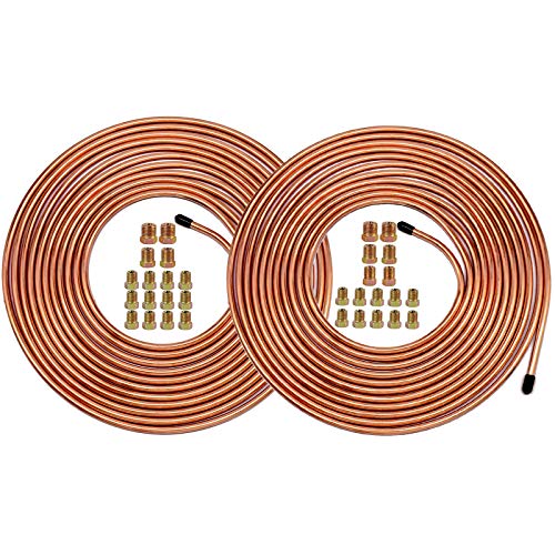 MuHize Brake Line Tubing Kit 3/16 + 1/4" 25Ft Copper Coated Alloy Steel | Anti-Rust, Dual Size 3/16 & 1/4" Roll, for Cars Trucks SUV, Hydraulic Fuel & Transmission Line Replacement - color: Gold