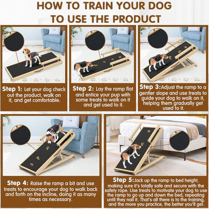 Dog Ramp for Bed and Couch 55" with Non-Slip Surface & Side Rails | 6 Adjustable Heights (19.7"-27.6"), 250 lb Capacity, Safe Mobility for Senior Large Dogs, Non-Slip Silicone Surface - size: 55.11"L*20.21"W*19.68"~27.55"H