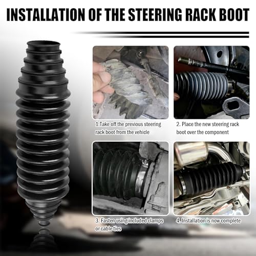 2PCS Cuttable Rubber Inner Tie Rod Boot Kit,Rack and Pinion Boot Set Includes Cable Ties and Clamps,Thickened Steering Rack Boots Kit with CV Boots Clamp Pliers as Car Accessories