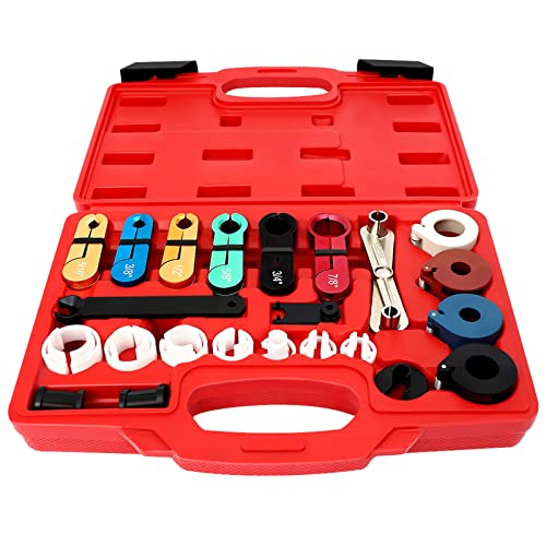 25pc Fuel Line Disconnect Tool Set Master Quick Disconnect Tool Kit for Mechanics Transmission Oil Cooler Line Disconnects Compatible with for Ford Chevy GM More, Red