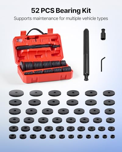 VEVOR Bearing Press Kit, 52 Pcs Bearing Race and Seal Driver Set with 49 Bushings and Handle Shaft, Bushing Driver Tool Set, Heavy Duty Carbon Steel Removal Installation Tool Kit - size: 52pcs