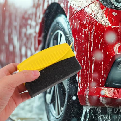 2pcs Car Tire Brush and Wax Applicator Pads with Case, Blue and Yellow Foam Sponge for Tire Shine and Interior Detailing, Reusable Vehicle Cleaning and Polishing Tool