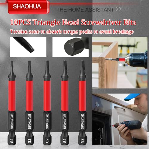 10PCS Triangle Screwdriver Bits, TA12/14/16/18/20/23/25/27(x2)/30 Impact Tough Triangle Bits Set, Upgraded S2 Steel Triangle Drill Bit Set, 1/4''Hex 65mm Length Triangular Screwdrivers - style: D. Triangle Screwdriver Bits