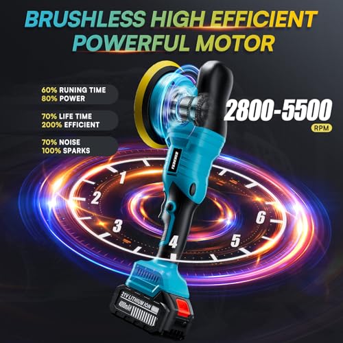 Upgrade Cordless Car Buffer Polisher with 21V 2×4000mAh Battery,6 In Brushless Buffer Polisher Kit, 600W Orbital Polisher with 6 Variable Speed for Car Detailing Waxing Scratch Removing - size: 4.0AH BufferPolisher
