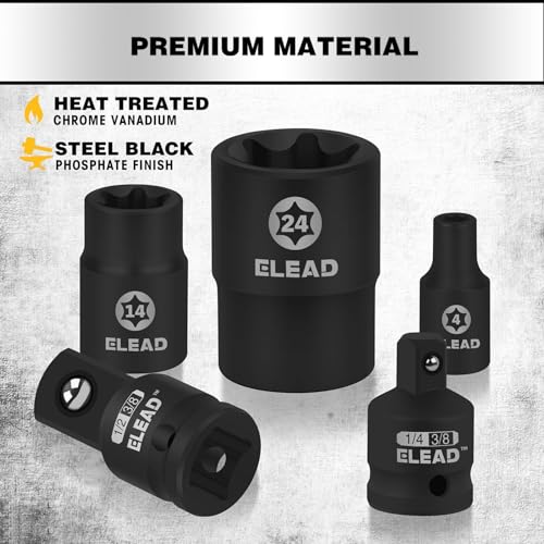 17-Piece Inverted E-Torx Socket Set - Premium Impact Cr-V Steel E4 - E24 Star Female Sockets for Impact Wrench 1/2 3/8 1/4 Drive Precision Torque Kit with Storage Case