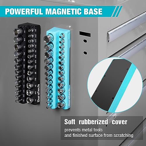 DURATECH Magnetic Socket Organizer Set, 1/4" Drive SAE&Metric Socket Holders Socket Trays for Tool Box and Tool Cart, Hold 52 Pieces Standard&Deep Size Sockets (Sockets Not Included) - size: 2pc 1/4" Metric&SAE