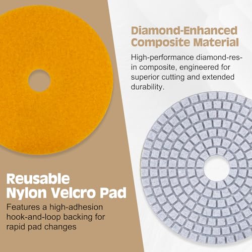 VISCOO 20 Pack 4 Inch Diamond Polishing Pads, Granite Polishing Pads Kit with 5/8''-11 Backer Pad, 50-6000 Grit Wet/Dry Polishing Pads for Marble, Concrete, Quartz, Stone, Tile with Wool Felt Pads