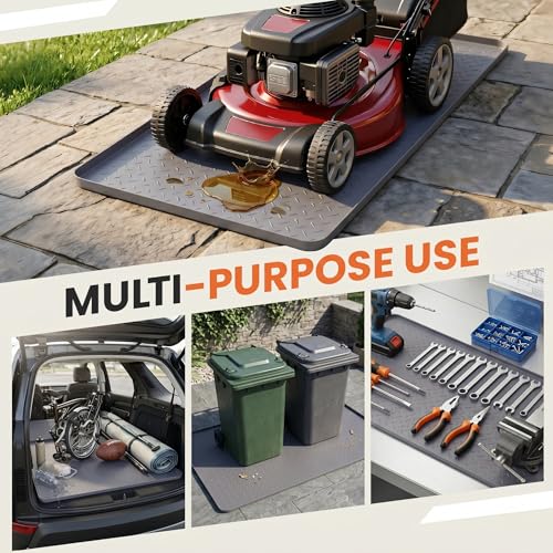Oil Spill Mat 51" x 26", Large Silicone Oil Mat for Garage, Oil Change Mat with 0.7" Raised Edge, Leak Containment, Oil Drip Pan Alternative for Car, Lawn Mowers (Gray)