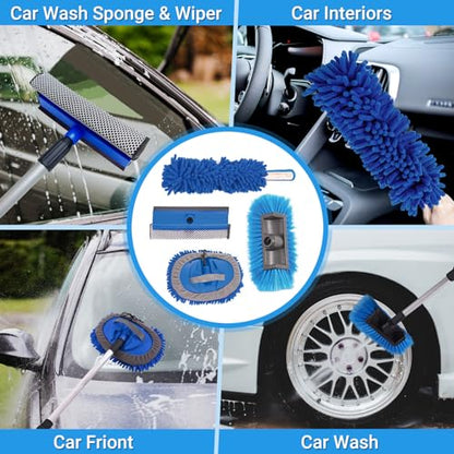 72" Car Wash Brush with Long Handle, On/Off Switch for Car RV Truck Boat Washing Brush, Complete Cleaning Kit with Car Wash Mop Windshield Squeegee Multifunctional Wash Brush - style: 72" Car Wash Brush Set