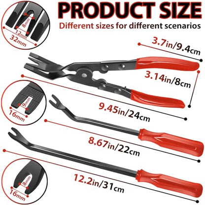 Keze 3 Pcs Auto Clip Pliers Set and Fastener Remover,Car Trim Rivet Removal Pry Tool Repair Kit with Storage Bag for Automotive Door Panel,Upholstery,Dashboard,Plastic Fasteners - color: Red-Auto Clip Pliers Set