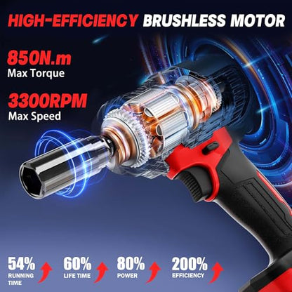 SILVEL Cordless Impact Wrench, MAX 650N.M Brushless Impact Gun 1/2 inch, 2 * 4.0Ah Battery, 6 Sockets, 3300RPM Impact Driver wih Fast Charger - size: 2 Batteries