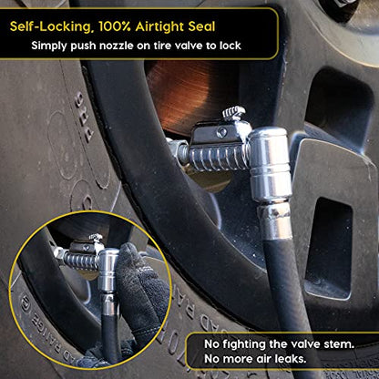 JACO Lightning L2X Quick-Connect Locking Tire Inflator Air Chuck Extension | Patented Lock-on Compressor Hose Attachment | 90 Degree Adapter (Open Flow) - style: 90 Degree Head