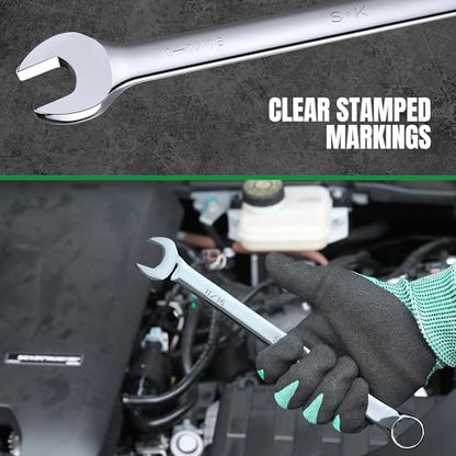 SK Combination Wrench Set, SAE 1/4" to 1-1/4", 18-Piece, Premium CR-V Steel | SuperKrome Finish, Drop Forged, 12-Point Wrenches, 15-Degree Offset, with Rolling Pouch - size: SAE 1/4" to 1-1/4"
