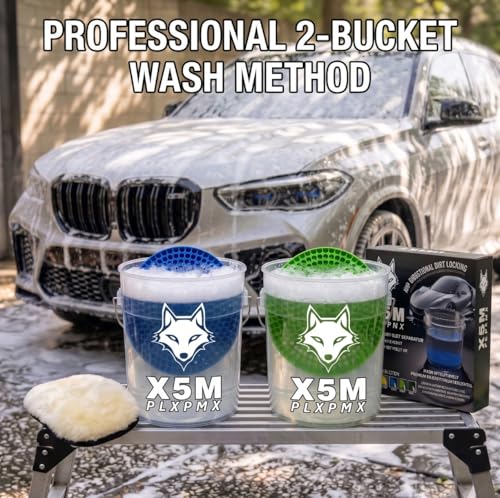 10.4" Heavy Duty Car Wash Bucket Insert (2-Pack) & Wash Mitt Kit - 10.6 oz Detailing Dirt Separator & Grit Trap, Scratch-Free Auto Wash, Fits 3.5 to 5 Gallon Buckets (Black Kit) - color: 2pack Blue
