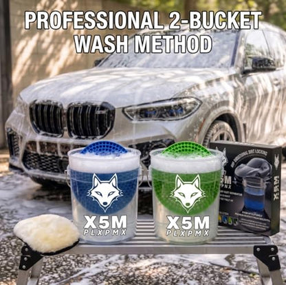 10.4" Heavy Duty Car Wash Bucket Insert (2-Pack) & Wash Mitt Kit - 10.6 oz Detailing Dirt Separator & Grit Trap, Scratch-Free Auto Wash, Fits 3.5 to 5 Gallon Buckets (Black Kit) - color: 2pack Blue
