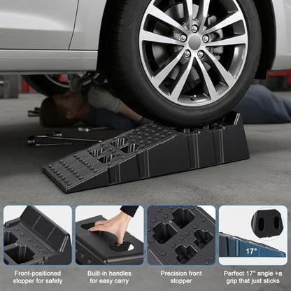 12" Lift Car Ramps, 2-Pack Heavy Duty Low Profile Cars Ramps with 8.6" Lifting Height, 13000lbs GVW Capacity, Portable Car Ramp for Low Cars High Lift and Jack Support Black - color: Black