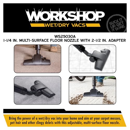 WORKSHOP Wet/Dry Vacs WS25030A Carpet and Hard Floor Nozzle Vac Attachment | Make Multi-Surface Floor Cleaning Easy, For WORKSHOP Shop Vacuum Cleaners, Fits Most 1-1/4-in. and 2-1/2-in. Extension Wands
