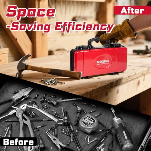 Geinxurn 2 Pieces Metal 11 Inches Steel Portable Tool Box Organizer Red & Black, Durable ABS Tool Storage with Plastic Handle and Double-Buckles - color: 2PCS