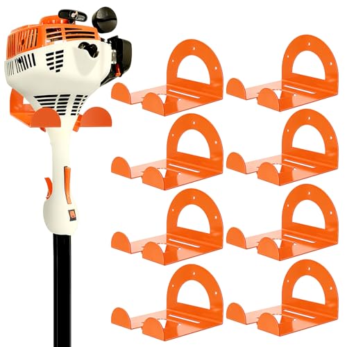 Weed Eater Hanger, Garage Organizer Trimmer Rack Wall Mount, Garden Power Tool Holder Garage Hooks for Grass Trimmer, Hedge Trimmer, Leaf Blower and Chainsaw Storage, 8 Pack - color: Orange-8 Pack