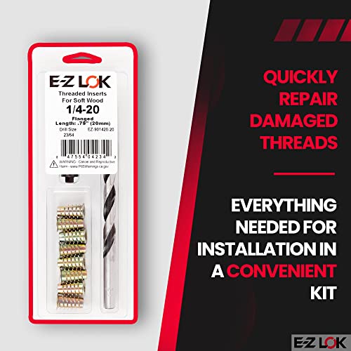 E-Z Hex Thread Repair Kit for Soft Wood Flanged Threaded Inserts 1/4-20 x 20mm, Drill, Installation Tool - size: 1/4-20 x 20mm, style: Flanged