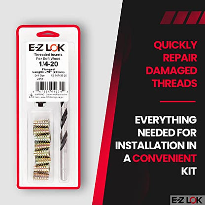E-Z Hex Thread Repair Kit for Soft Wood Flanged Threaded Inserts 1/4-20 x 20mm, Drill, Installation Tool - size: 1/4-20 x 20mm, style: Flanged