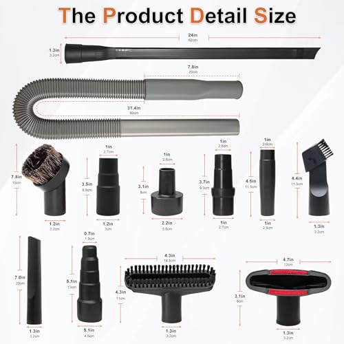 Upgraded Dryer Lint Vent Cleaner Kit & Vacuum Attachments Brushes Compatible with Shop Vacs 2-1/4'' 1-7/8'' 1-3/8'' 1-1/4 Inch- Flexible Vacuum Crevice Attachment Tool for Shop Vac Accessories