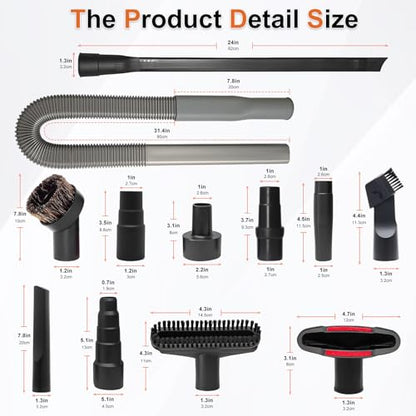 Upgraded Dryer Lint Vent Cleaner Kit & Vacuum Attachments Brushes Compatible with Shop Vacs 2-1/4'' 1-7/8'' 1-3/8'' 1-1/4 Inch- Flexible Vacuum Crevice Attachment Tool for Shop Vac Accessories