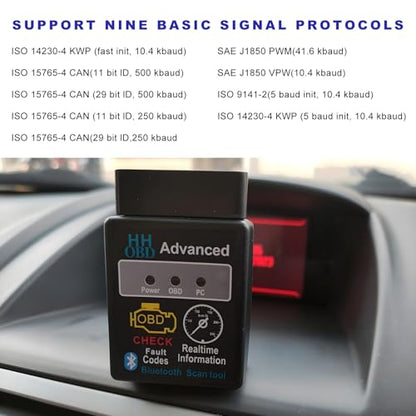 Bluetooth OBD2 Scanner for Car, OBDII Wireless Fault Code Reader Auto Engine Diagnostic Tester w/Exclusive App, Professional Vehicle OBD2 Adapter Scan Tool for Phone & PC