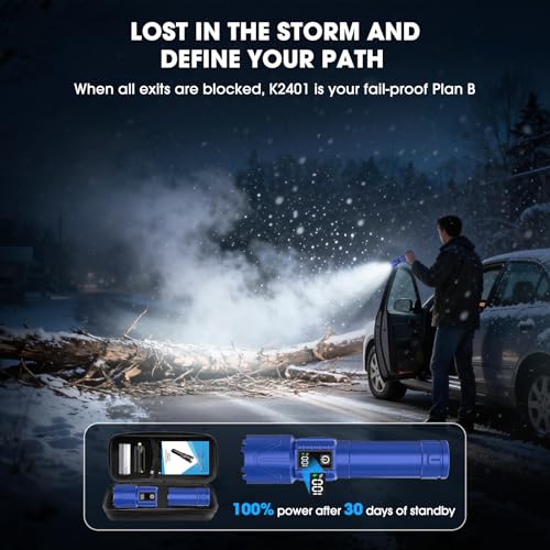 Rechargeable Tactical Flashlights 2000 High Lumens - 5000mAh Super Bright LED Powerful Flash Light, Waterproof Handheld USB C Flashlight for Home,Car,Camping,Emergencies,5 Modes,Zoomable (1, Blue) - color: Blue