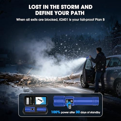 Rechargeable Tactical Flashlights 2000 High Lumens - 5000mAh Super Bright LED Powerful Flash Light, Waterproof Handheld USB C Flashlight for Home,Car,Camping,Emergencies,5 Modes,Zoomable (1, Blue) - color: Blue