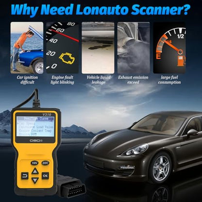 OBD2 Car Scanner Diagnostic Tool, Vehicle Engine Fault Code Reader CAN Diagnostic Scan Tool, Check Automotive Engine Light Emission Monitor Status, Universal for SUV RV Truck