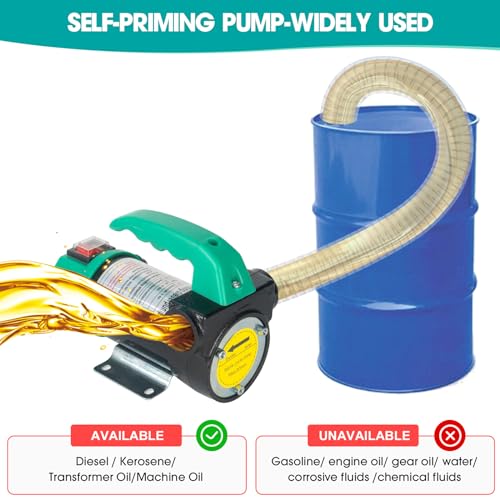 AIGMISON Diesel Transfer Pump 12V 260W Fuel Transfer Pump with Auto Shut-off Nozzle Hoses,Self Priming Fuel Transfer Extractor Pump Kit With Copper Motor and Low Noise - color: with nozzle hoses