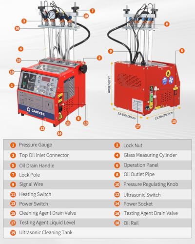 Garvee Fuel Injector Cleaner Tester 4-Cylinder 11 Test Modes 12V, Ultrasonic Injection Cleaning Machine with Adjustable Pressure (0-10 bar) & Pulse Width (0.1-25ms), Resistance Test, Digital Display - size: 4-Cylinder Model， 1-in-1
