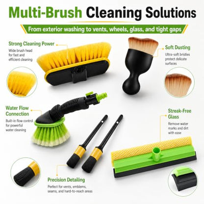 Car Detailing Kit Exterior, Car Wash Brush Kit with Long Handle 10pcs Set, Car Windshield Cleaner, Professional Car Care kits, Car Detailing Brush Set, Car Cleaning Drill Brush Kit with Extension Pole