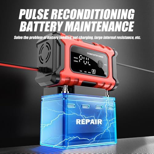 12V 6-Amp Battery Charger, Smart Trickle Charger Maintainer, Battery Repair | Battery Desulfator, Temperature Compensation, Multi-protection for Car Truck Motorcycle Lawn Mower Marine Lead Acid Batteries