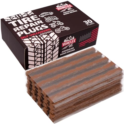 Vehiclex Flat Tire Repair Plugs - 30pcs Heavy Duty Plug and Patch Kit for Emergency Repairs - color: Brown