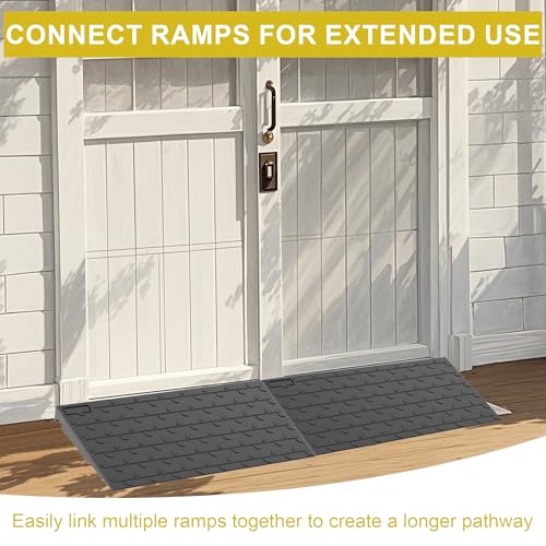 OrangeStar Heavy Duty 2" Rise Rubber Threshold Ramp | Wheelchair & Scooter Ramp with Cord Channel, Non-Slip Angled Entry for Doorways, Steps & Garages (Black, 36" Length) - size: 2in