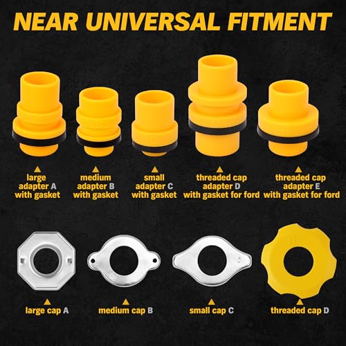 ELEAD No-Spill Coolant Funnel Kit - 19-Piece Radiator Funnel burping kit, coolant Bleeder kit, Extra Funnels and Adapters for Universal Vehicle - color: Multi-use Version Yellow