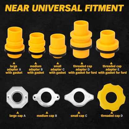 ELEAD No-Spill Coolant Funnel Kit - 19-Piece Radiator Funnel burping kit, coolant Bleeder kit, Extra Funnels and Adapters for Universal Vehicle - color: Multi-use Version Yellow
