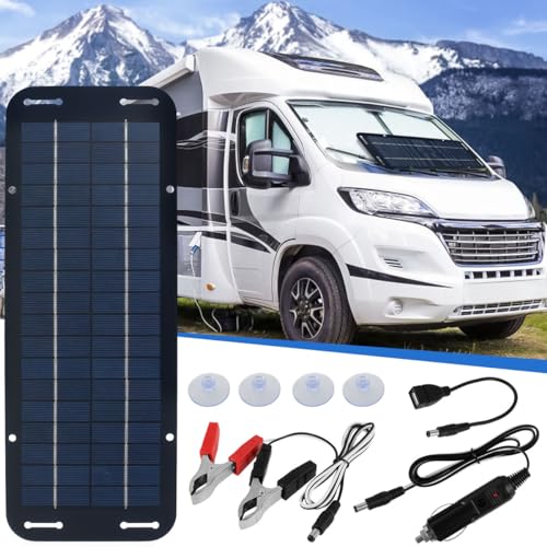 Solar Panel Kit - 12V Solar Trickle Charger, IP65 Portable Solar Powered Charger Kit with 4 Suction Cups, High-Efficiency Car Battery Charger Maintainer for Car RV Boat Motorcycle