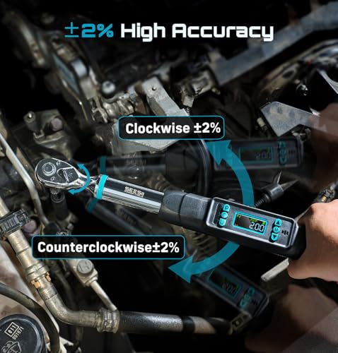 Seesii 3/8" Digital Torque Wrench, ±2% Accuracy, 0–220 N·m/0–162 ft-lbs, LCD Display, Real-Time & Peak Modes, Preset & Data Storage, Dual Alarm, Electric Torque Wrench for Bicycle, Car, Motorcycle