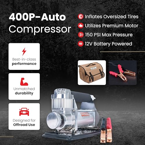 VIAIR 400P - 40045, Automatic Function Portable Compressor Kit, Tire Pump, Truck/SUV Tire Inflator, Silver, For up to 35 Inch Tires - style: Portable