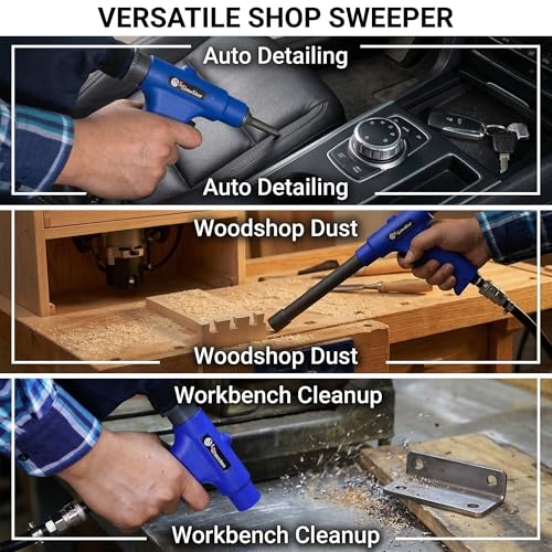 LE LEMATEC Pneumatic Air Vacuum Blow Gun, Dual-Action Detailing Cleaner | 150 PSI, 6-piece attachment kit, compressor-driven, automotive shop blower, workshop accessory