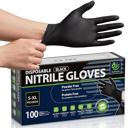 SWIFTLITE Disposable Nitrile Gloves Black, Food Safe Rubber Gloves Latex-Free Powder-Free for Cooking Food Prep Kitchen Clean - size: X-Large
