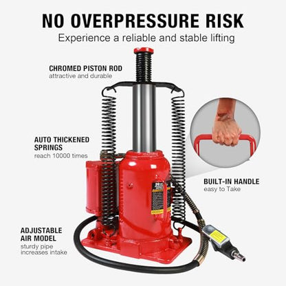 Big RED AQD20TR Air Hydraulic Bottle Jack: Heavy Duty Professional Lift with Dual-Power Operation, 10.24"-20.08" Adjustable Lift Range & Safety Valve - 20 Ton (40,000 LBS) - color: Red, size: 20 Ton (40,000 lbs), style: 20 Ton (40,000 lbs)/AirJack