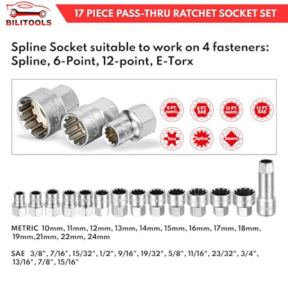 BILITOOLS 2-Piece Coil Spring Compressor Tool and 17-Piece Pass Through Socket Set