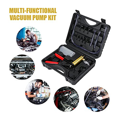 Yonligonju Brake Bleeder Kit with Hand Vacuum Pump with Gauge Adapters Automotive Brake Fluid Bleeding Set for Bike Car Truck (Black) - color: black