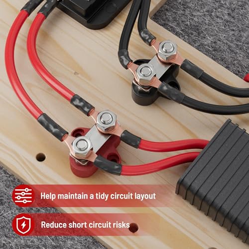 RED WOLF 12V 150A Power Distibution Block 5/16" Dual Stud Busbar M8 Terminal Bus Bar 12 Volt DC Battery Junction Post for Auto Boat Marine Solar System Positive and Negative (2PC) - size: Dual M8 Stud